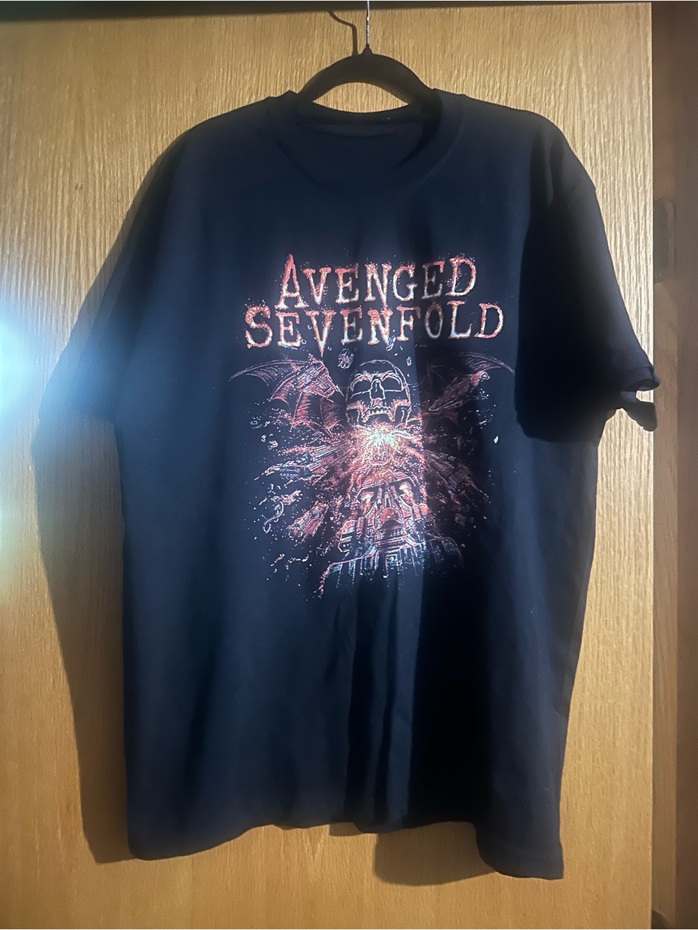 Avenged Sevenfold Black Graphic Band T-Shirt - Skull & Wings Design